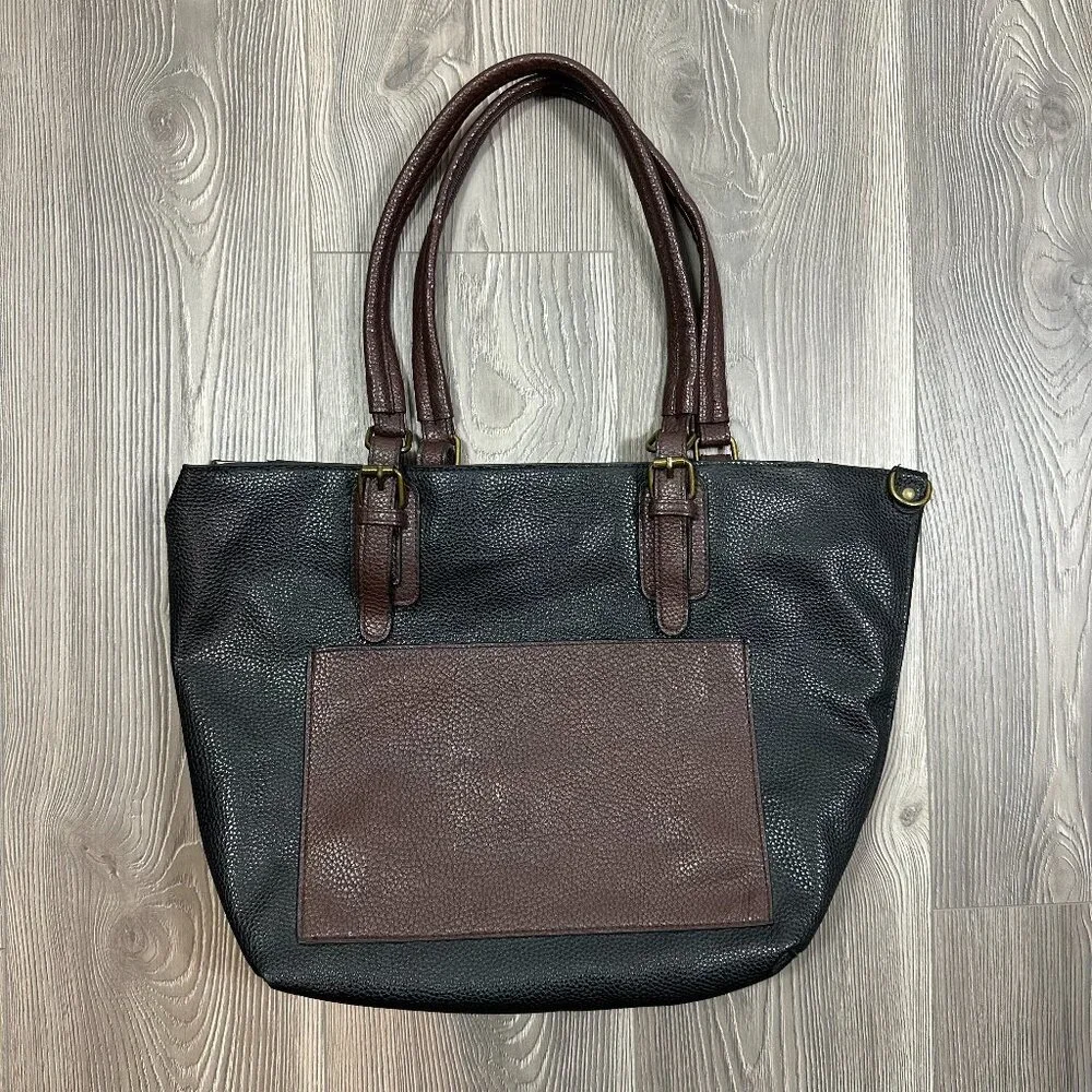 G.H. Bass & Co Black Brown Shoulder Tote with Long Strap